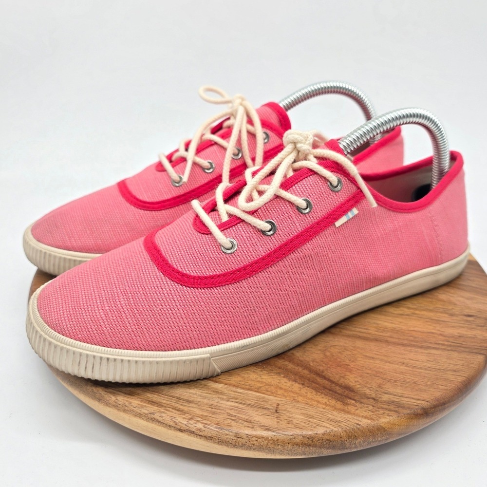 Toms Del Rey Pink Canvas Lace Up Sneakers Women's 9.5 Low Top Shoes 10014131